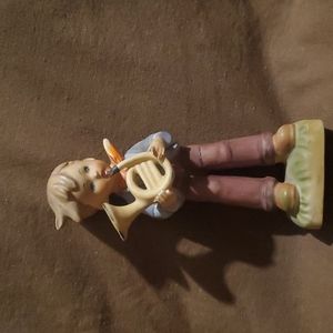 Vintage Porcelain Blue Eyed Boy Figurine with Bugle Japan